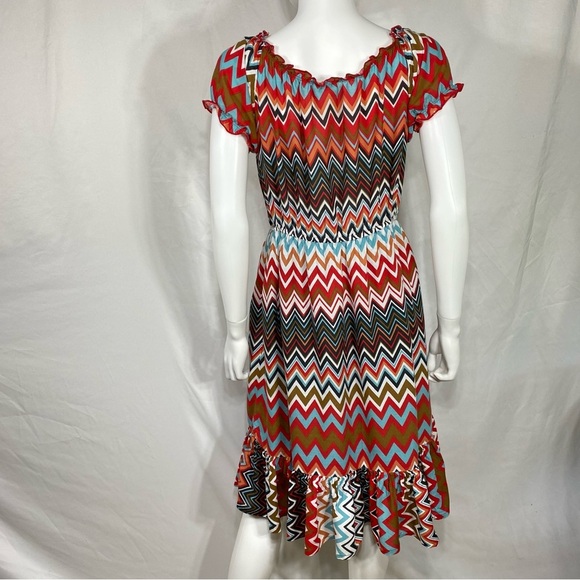 Pink Cattlelac Multi-Colored Chevron Ruffle Edge Dress - Picture 4 of 7